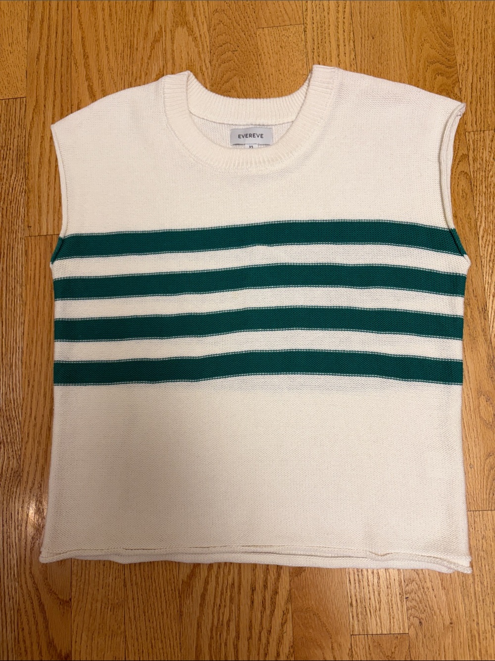 Evereve Cream cotton sleeveless sweater Top with Green Stripes size XS
